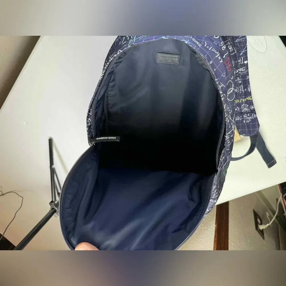 Dolce & Gabbana Blue algebra print Backpack with White and Red Accents